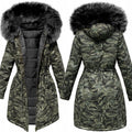 Big Faux Fur Collar Camouflage Women Slim Oversized Long Down Coat