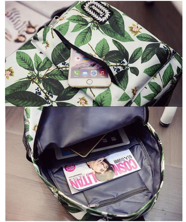 Green Leaves Print Fashion School Backpack - Oh Yours Fashion - 3