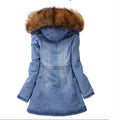 Big Wool Hooded Drawstring Jean Mid-length Cotton Coat - Oh Yours Fashion - 3