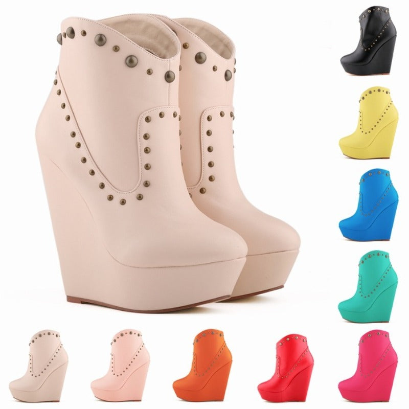 Elegant and Versatile Punk Studded High Heel Women's Ankle Boots