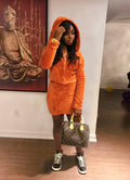 Solid Color Zipper Hooded Cropped Teddy Coat with Short Skirt Two Pieces Set