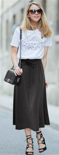 Lace Up Elastic Solid Pleated Long Skirt - Oh Yours Fashion - 2