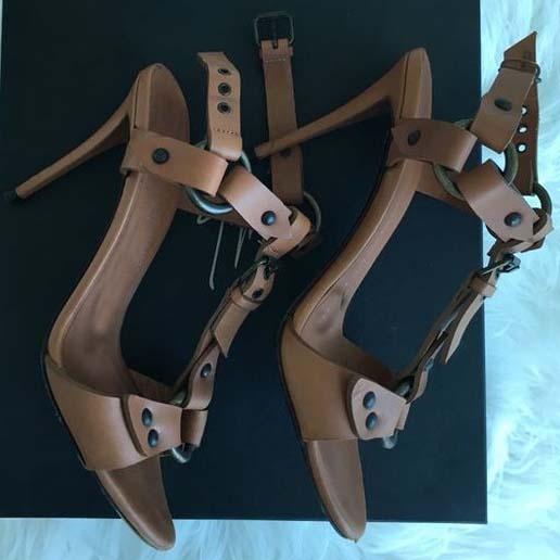 High Heel Pointed Toe Metallic Sandals