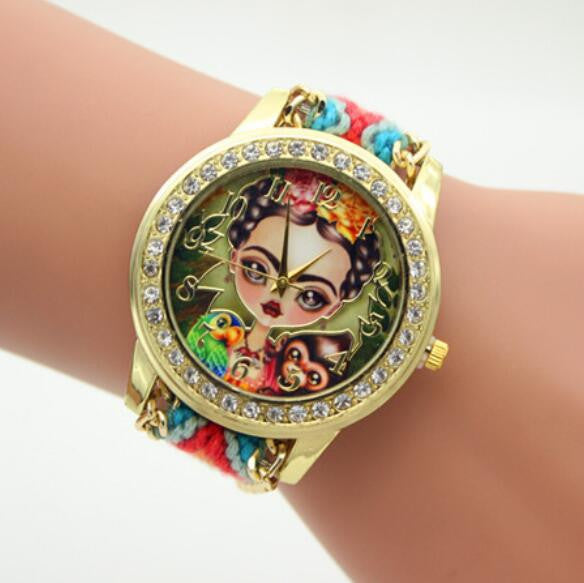 Beauty Girl Print Knitting Wool Strap Watch - Oh Yours Fashion - 3
