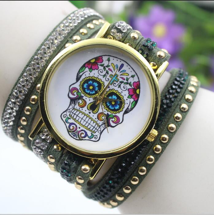 Beautiful Flower Skull Lint Bracelet Watch - Oh Yours Fashion - 5
