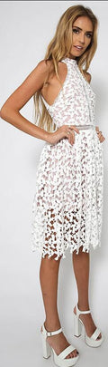 Sexy White Patchwork Lace Sleeveless Dress - Oh Yours Fashion - 2