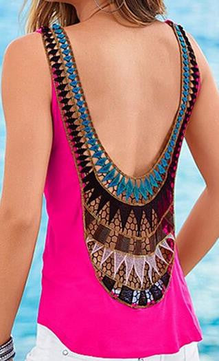 Backless Sleeveless Hollow Out Patchwork Chiffon Blouse - Oh Yours Fashion - 1