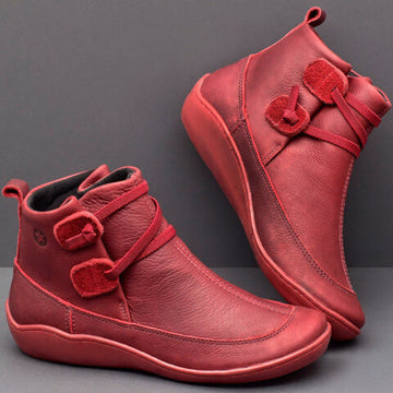 Ankle Leather Flat Casual Boots