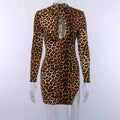 Leopard Cut Out Slits Bodycon Dress