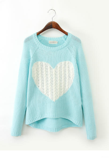 Splicing Pullover Scoop Knit Slim Heart Pattern Sweater - Oh Yours Fashion - 1
