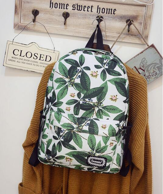 Green Leaves Print Fashion School Backpack - Oh Yours Fashion - 1