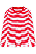 Red White Stripe Scoop Long Sleeve Loose T-shirt - Oh Yours Fashion - 6
