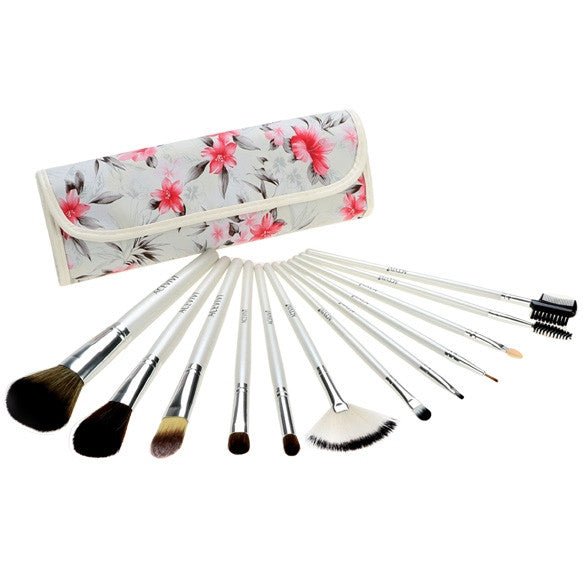 Acevivi Fashion Women's Professional 12pcs Soft Cosmetic Tool Makeup Brush Set Kit With Floral Printed Pouch - Oh Yours Fashion - 2