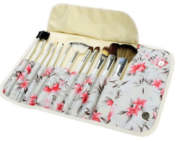 Acevivi Fashion Women's Professional 12pcs Soft Cosmetic Tool Makeup Brush Set Kit With Floral Printed Pouch - Oh Yours Fashion - 3