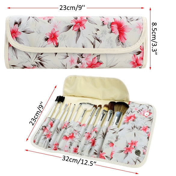 Acevivi Fashion Women's Professional 12pcs Soft Cosmetic Tool Makeup Brush Set Kit With Floral Printed Pouch - Oh Yours Fashion - 7