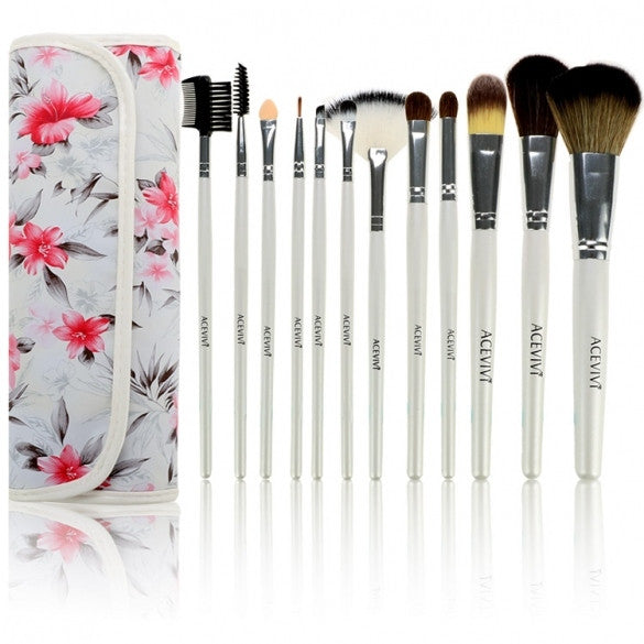 Acevivi Fashion Women's Professional 12pcs Soft Cosmetic Tool Makeup Brush Set Kit With Floral Printed Pouch - Oh Yours Fashion - 8