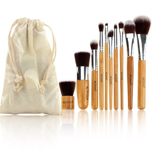 Acevivi New Fashion Professional 10pcs Soft Cosmetic Tool Makeup Brush Set Kit With Pouch - Oh Yours Fashion - 1