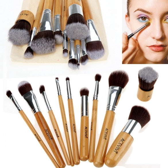 Acevivi New Fashion Professional 10pcs Soft Cosmetic Tool Makeup Brush Set Kit With Pouch - Oh Yours Fashion - 2