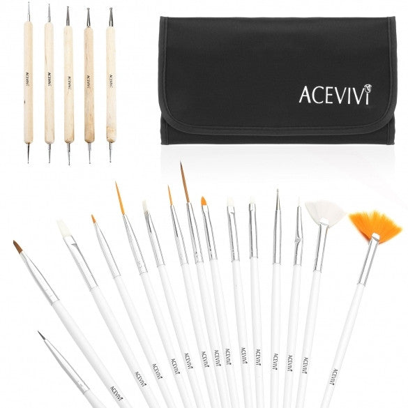 New 20Pcs Pro Nail Art Designing Painting Dotting Pen Brushes Bundle Tool Kit With Bag - Oh Yours Fashion