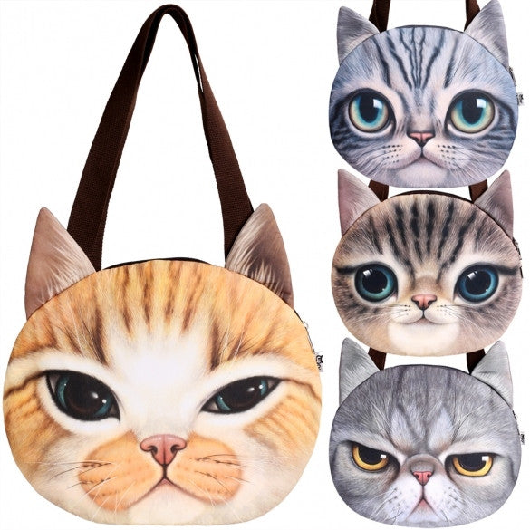 Finejo Fashion Women Cat Head Print Shoulder Bag Tote Clutch Handbag Purse - Oh Yours Fashion - 3