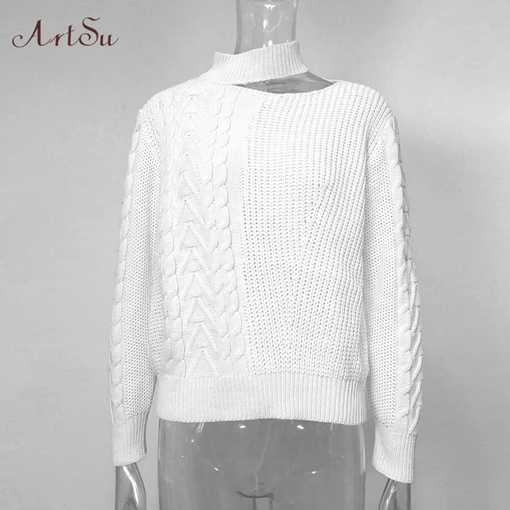 Women's Sweaters Casual Solid Loose Sweater Bare Shoulders Knitted Pullovers Winter Oversized Sweaters