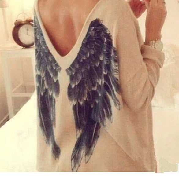 Back Wing Long Sleeve Crewneck Pullover Basic Top Blouse - O Yours Fashion - 3