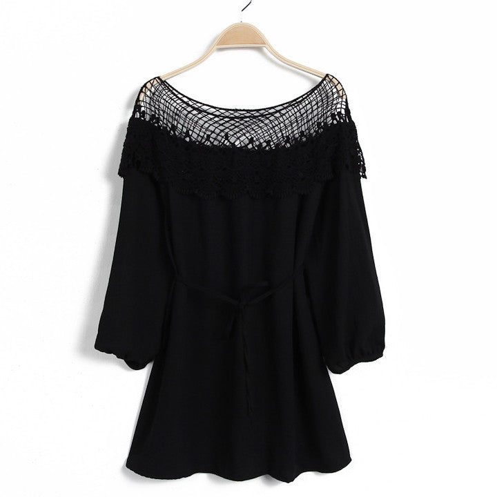 Fashion 3/4 Sleeve Hollow Out Lace Splicing Beach Dress - O Yours Fashion - 5