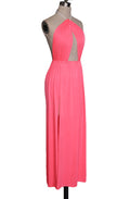 Hollow Out Halter Pink Backless Split Long Maxi Beach Dress - O Yours Fashion - 7