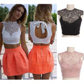 Sheer Backless Short Hollow Out Lace Vest Tank Tops - OhYoursFashion - 4