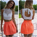 Sheer Backless Short Hollow Out Lace Vest Tank Tops - OhYoursFashion - 1