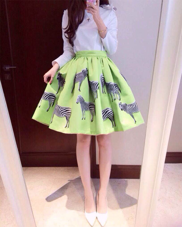 Print Animal Zebra Pleated Double-layer Flared Short Tutu Skirt - O Yours Fashion - 2