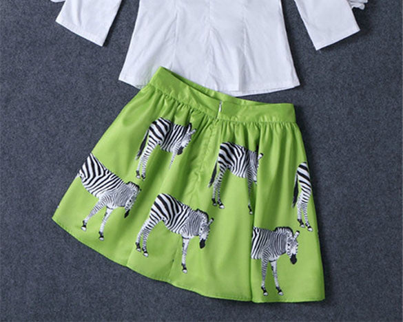 Print Animal Zebra Pleated Double-layer Flared Short Tutu Skirt - O Yours Fashion - 3