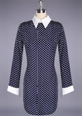 Long Sleeve Loose-fitting Polka Dot Dress - O Yours Fashion - 4