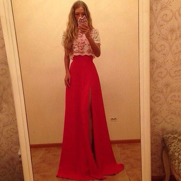 Women's Short Sleeve Lace Cover Slim Fitting Long Dress Gown - OhYoursFashion - 1