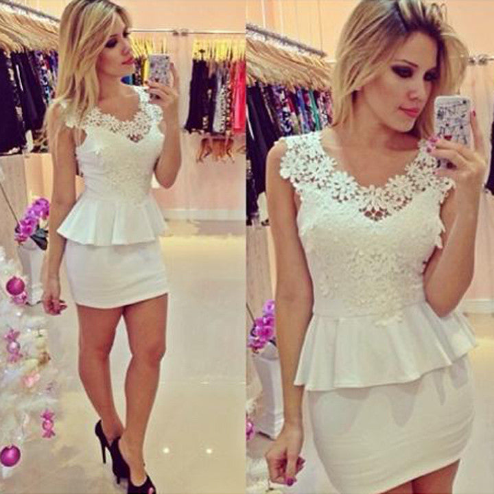 OL Lace Splicing Package Hip Short Dress - O Yours Fashion - 1