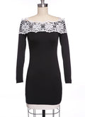 Off Shoulder Long Sleeves Slim Lace Little Black Dress - O Yours Fashion - 3