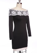 Off Shoulder Long Sleeves Slim Lace Little Black Dress - O Yours Fashion - 4