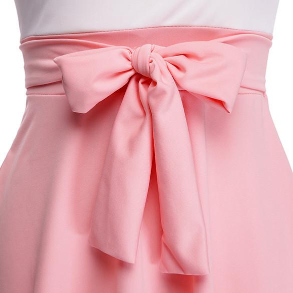 Splicing Color Bodycon Short Dress With Belt Bowknot - OhYoursFashion - 2