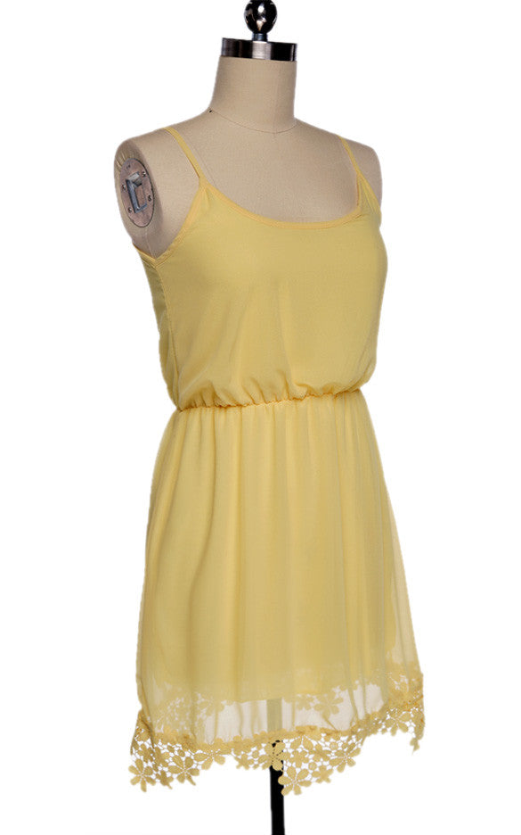Yellow Chiffon Lace Tunic Party Mini Dress - O Yours Fashion - 6