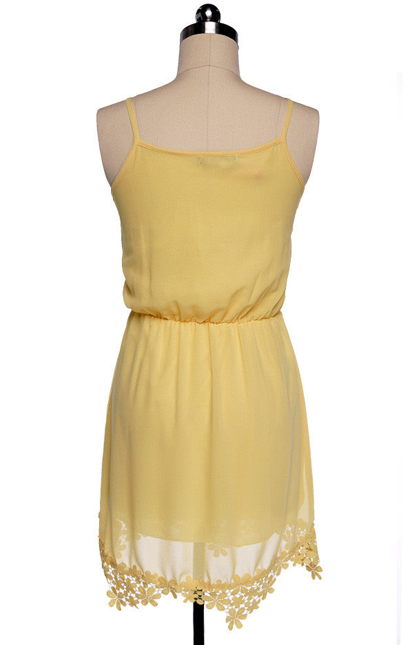 Yellow Chiffon Lace Tunic Party Mini Dress - O Yours Fashion - 5