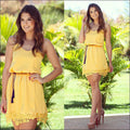 Yellow Chiffon Lace Tunic Party Mini Dress - O Yours Fashion - 1