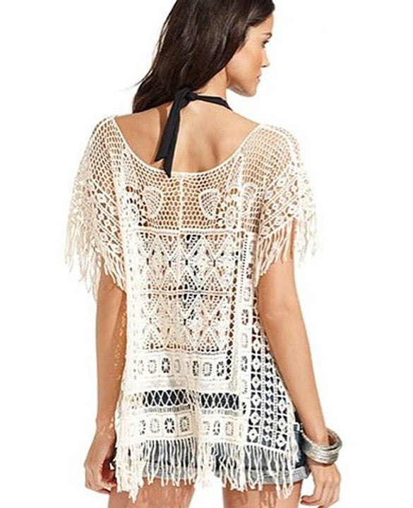 Hollow Out Crochet Knit Loose Tassels Top Blouse - O Yours Fashion - 4