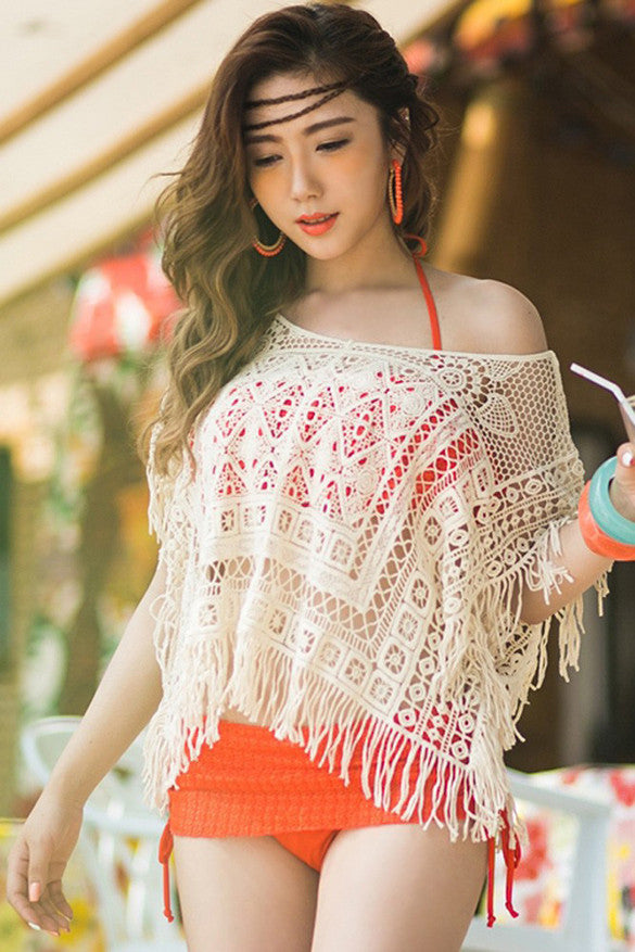 Hollow Out Crochet Knit Loose Tassels Top Blouse - O Yours Fashion - 3