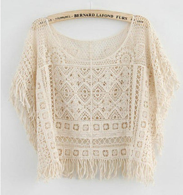 Hollow Out Crochet Knit Loose Tassels Top Blouse - O Yours Fashion - 5