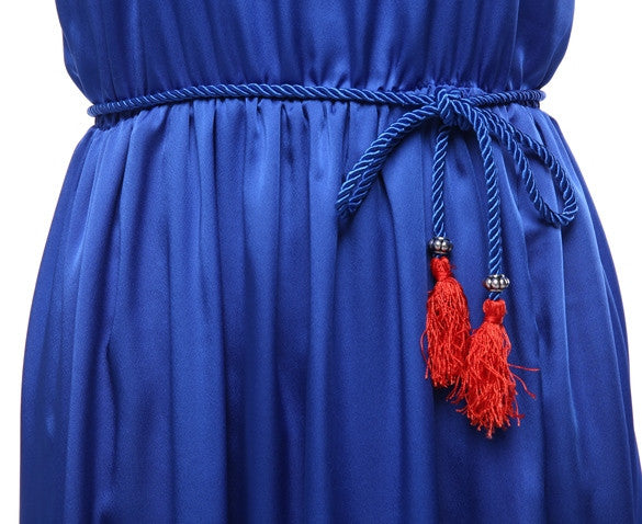 Spaghetti Strap Blue Loose Long Full Dress - O Yours Fashion - 6