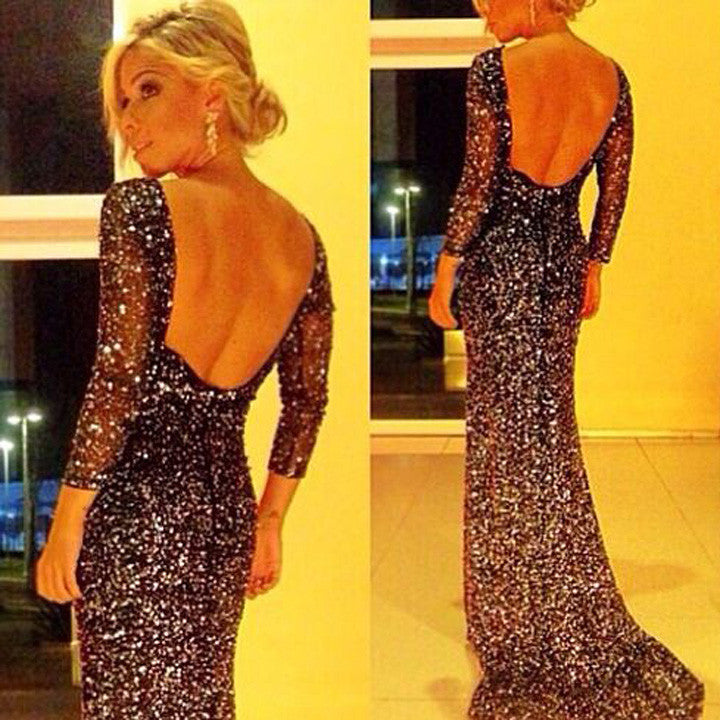 Women's Sequins Formal Backless Long Dress - Oh Yours Fashion - 1