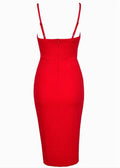 Spaghetti Strap Deep V-neck Bodycon Knee-length Red Dress - OhYoursFashion - 5