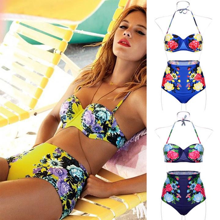 Floral Printing Bra Underwear Bikini Set Swimwear - OhYoursFashion - 1