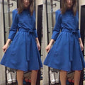 Women's Casual Long Sleeve Lapel Elegant Dress - OhYoursFashion - 4