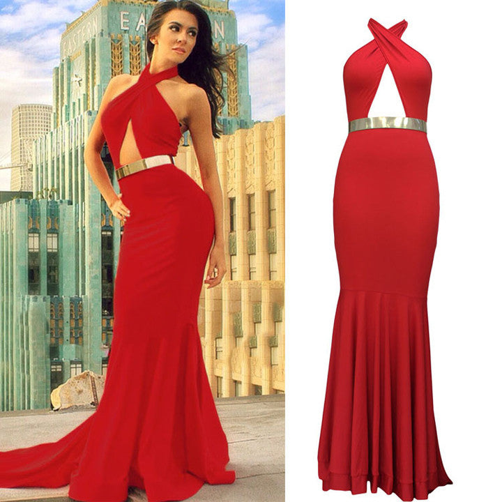 Backless Halter Fishtail Long Evening Dress - O Yours Fashion - 1